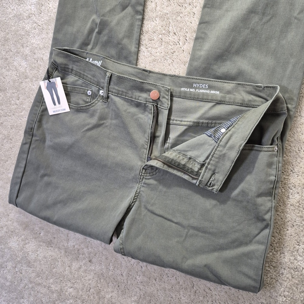 Mugsy Hydes Jeans Mens 38x36 Green Slim Straight Stretch FLX8NHG New